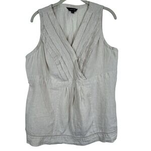 Lands End Sleeveless Linen Top 14P Pleated Crossover Summer‎ Coastal Preppy